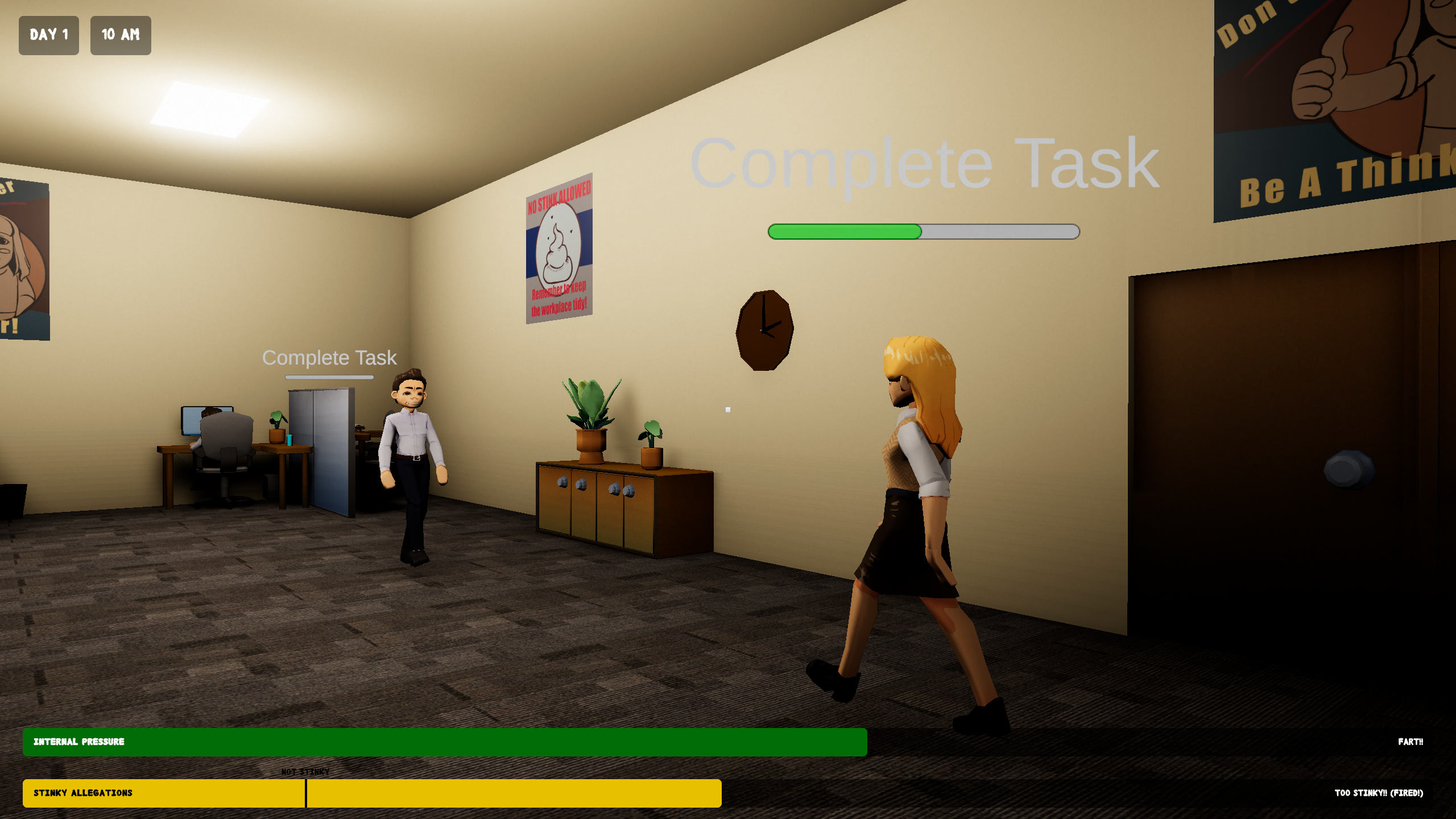 Navigating past coworkers in the office hallway while completing a task