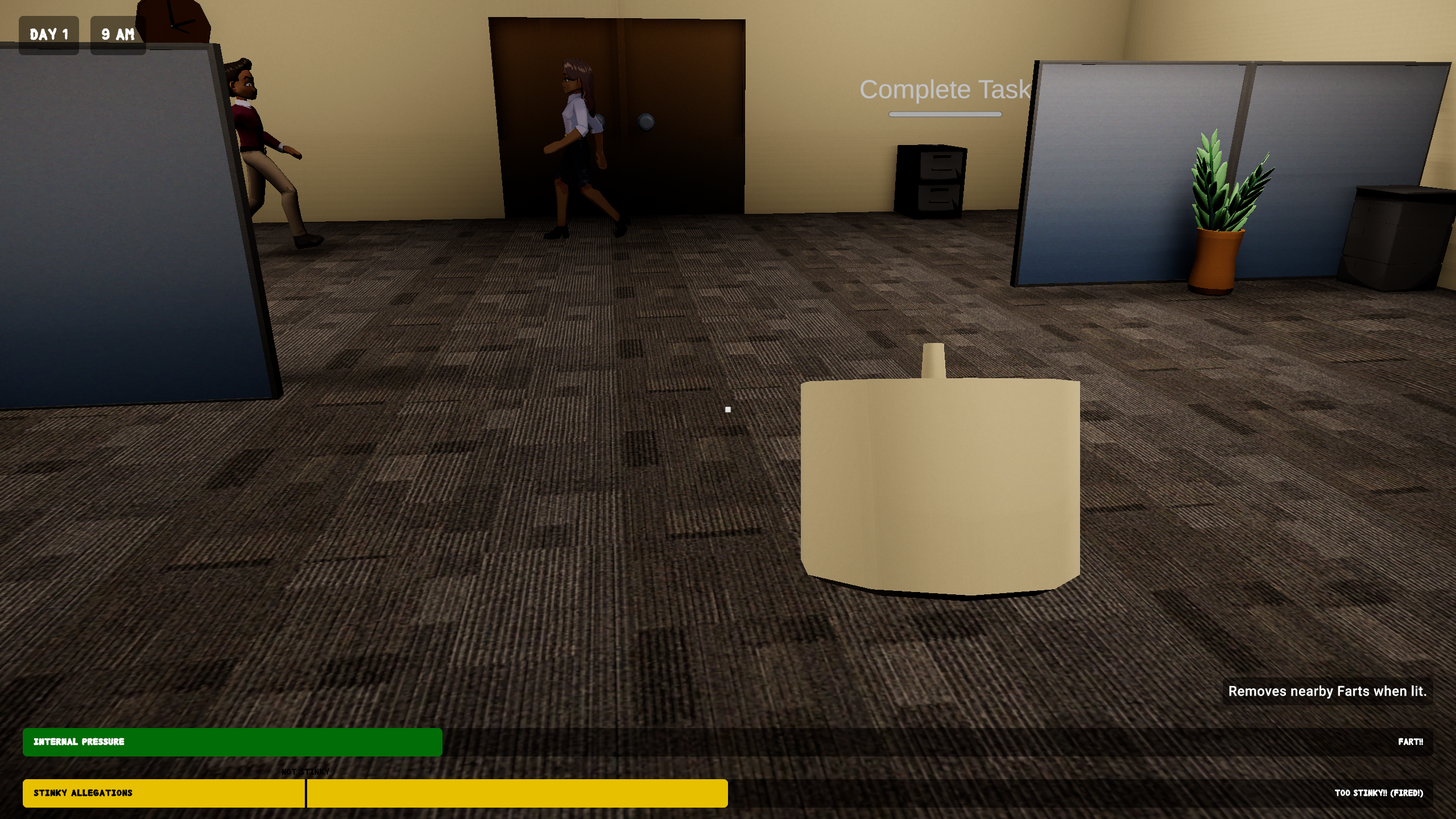 A scented candle item on the office floor that removes nearby farts when lit