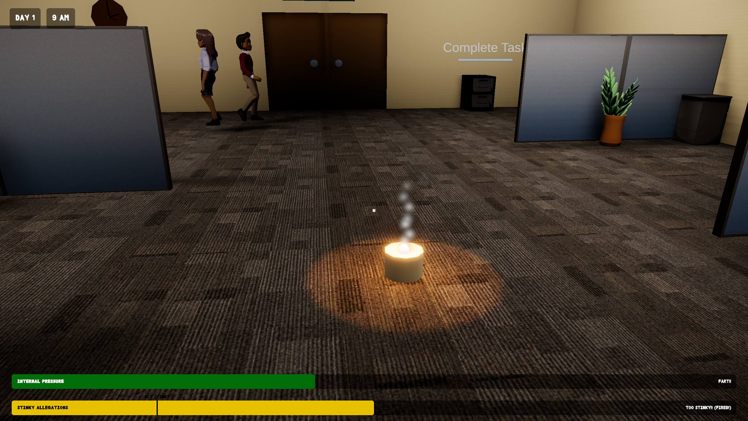 Scented candle glowing after being lit to neutralize surrounding fart clouds